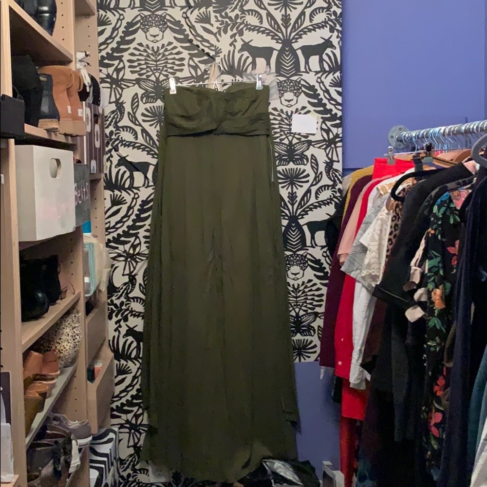 Strapless Olive Green Floor Length Dress